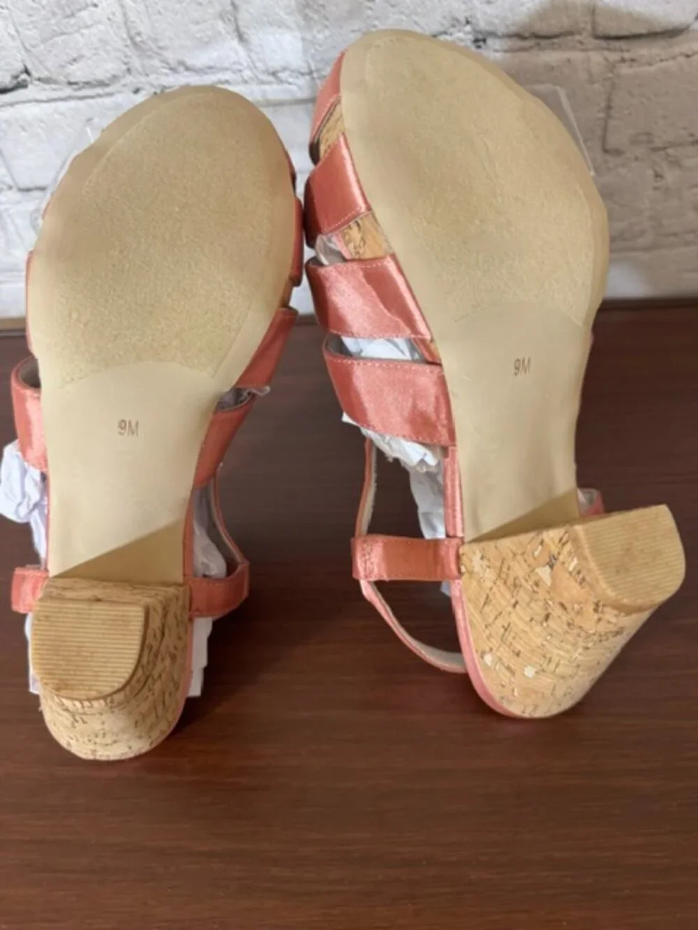 Jeffrey Campbell Pink Satin Cork Platform Sandals Ankle Strap Size 9